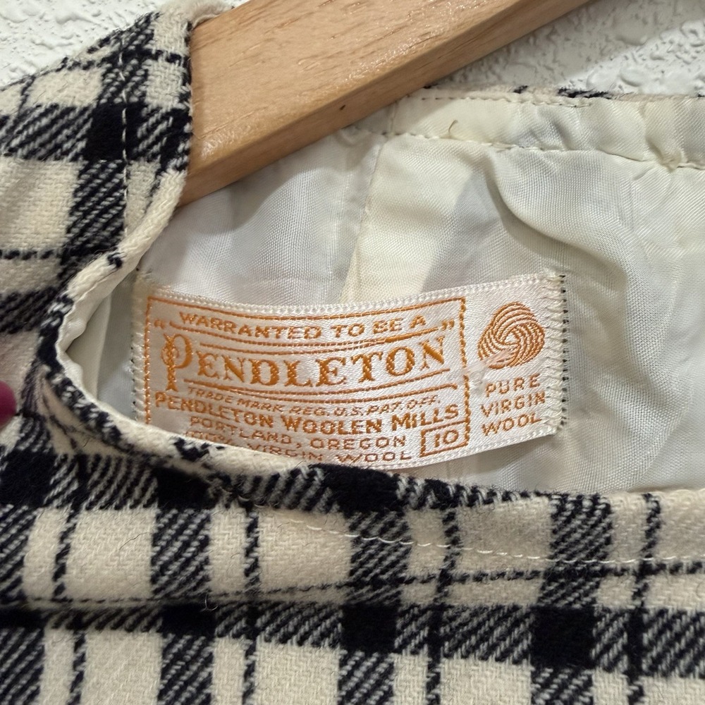 VTG Pendleton Wool Dress Sleeveless Women's Size 10 Plaid Black & White Knee - Picture 4 of 8